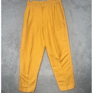 VTG United Colors of Benetton Pants Women's Sz 44 Yellow Pleated Linen Blend USA